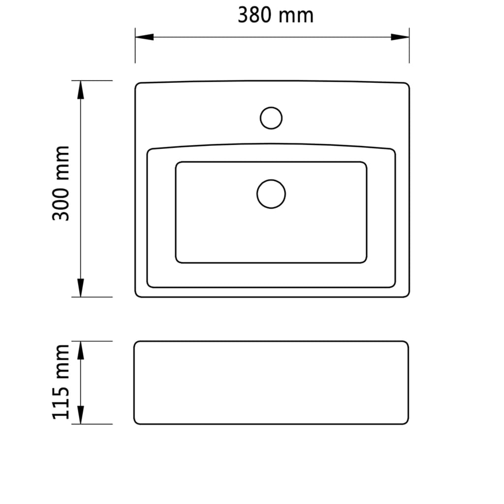 Ceramic Bathroom Sink Basin with Faucet Hole Black Square