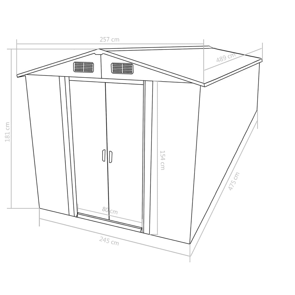 vidaXL Garden Shed 257x489x181 cm Metal Anthracite