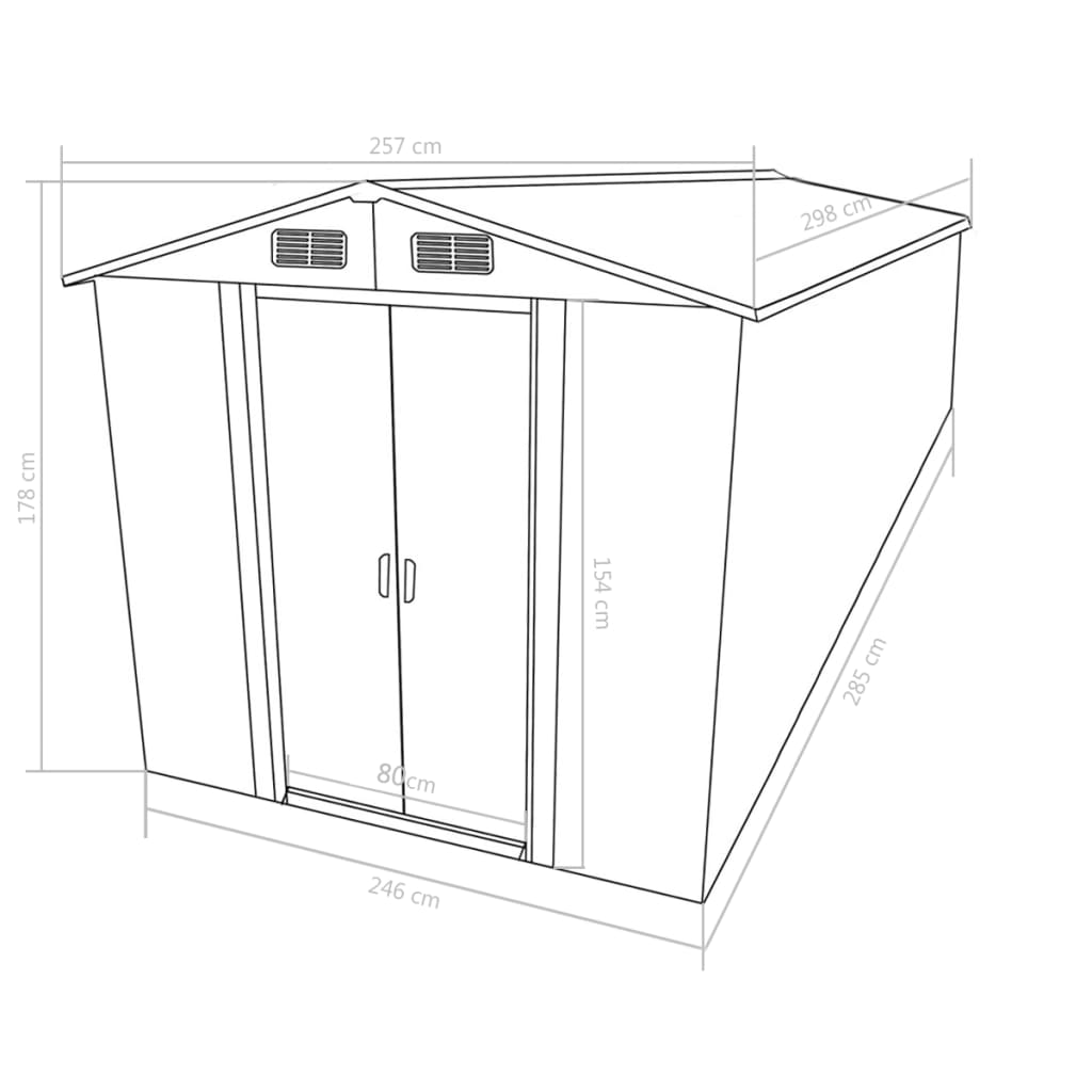 vidaXL Garden Shed 257x298x178 cm Metal Anthracite