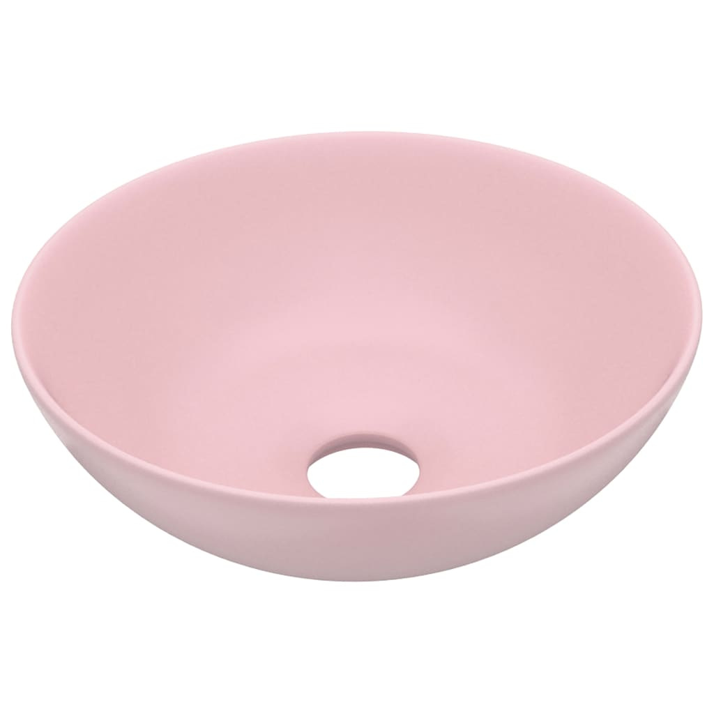 vidaXL Bathroom Sink Ceramic Matt Pink Round