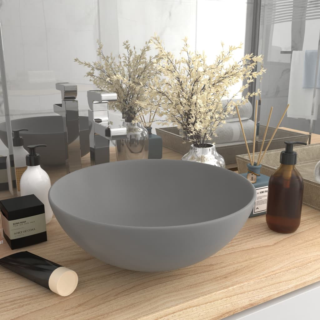 vidaXL Bathroom Sink Ceramic Light Grey Round