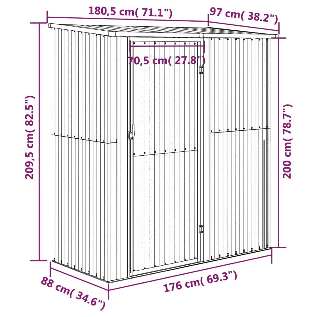 vidaXL Garden Shed Grey 180.5x97x209.5 cm Galvanised Steel