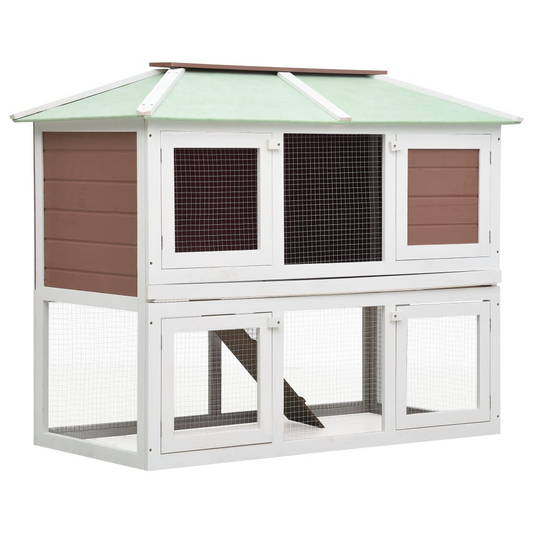 vidaXL Animal Rabbit Cage Double Floor Brown Wood