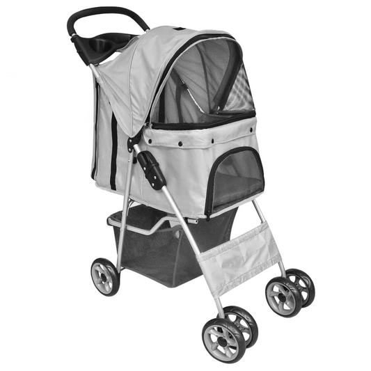 vidaXL Folding Pet Stroller Dog/Cat Travel Carrier Grey