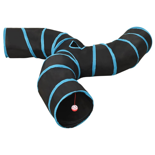 vidaXL Cat Tunnel 3-way Black and Blue 25 cm Polyester