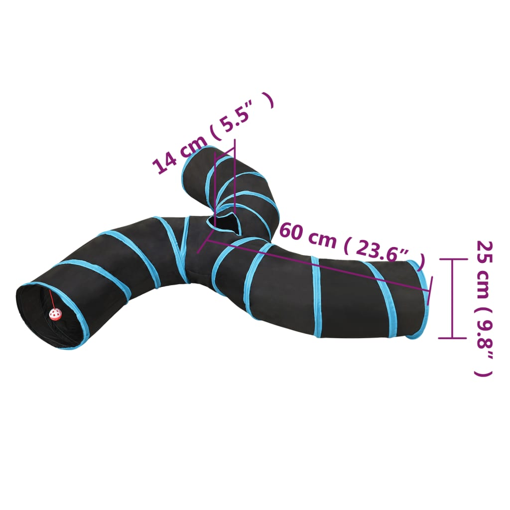 vidaXL Cat Tunnel 3-way Black and Blue 25 cm Polyester