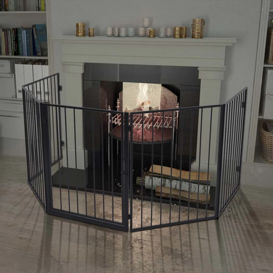 vidaXL Pet Fireplace Fence Steel Black