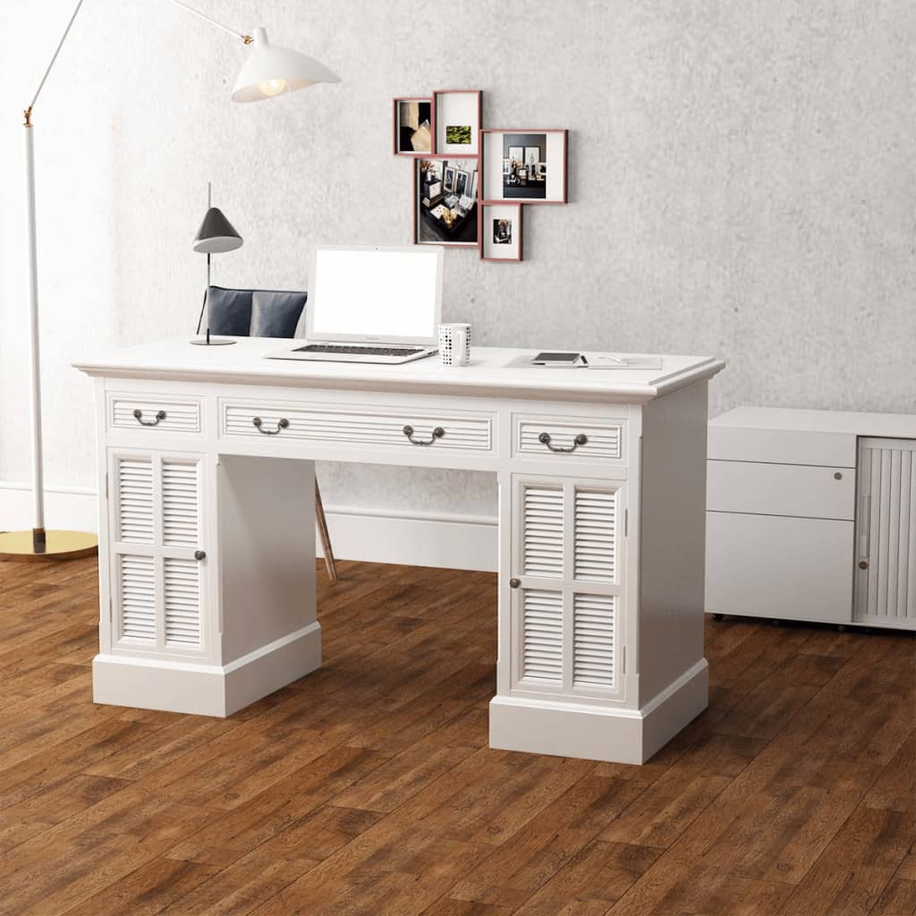 vidaXL Double Pedestal Desk White 140x48x80 cm