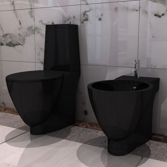 Black Ceramic Toilet & Bidet Set