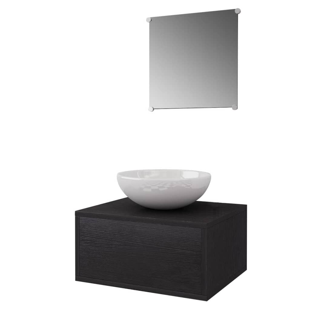 vidaXL Three Piece Bathroom Furniture and Basin Set Black