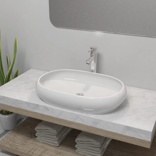 vidaXL Bathroom Basin with Mixer Tap Ceramic Oval White