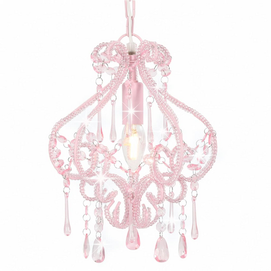 vidaXL Ceiling Lamp with Beads Pink Round E14