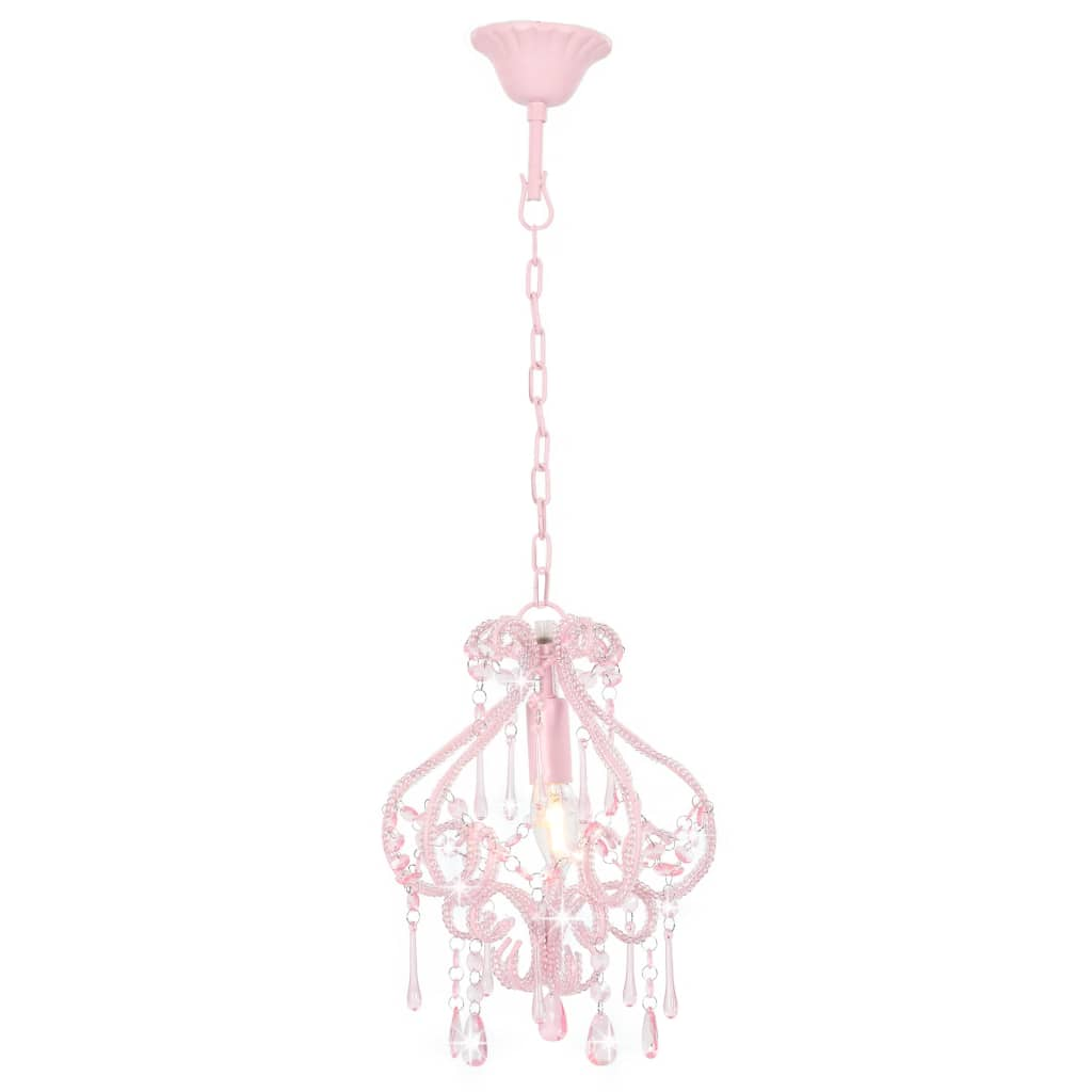 vidaXL Ceiling Lamp with Beads Pink Round E14