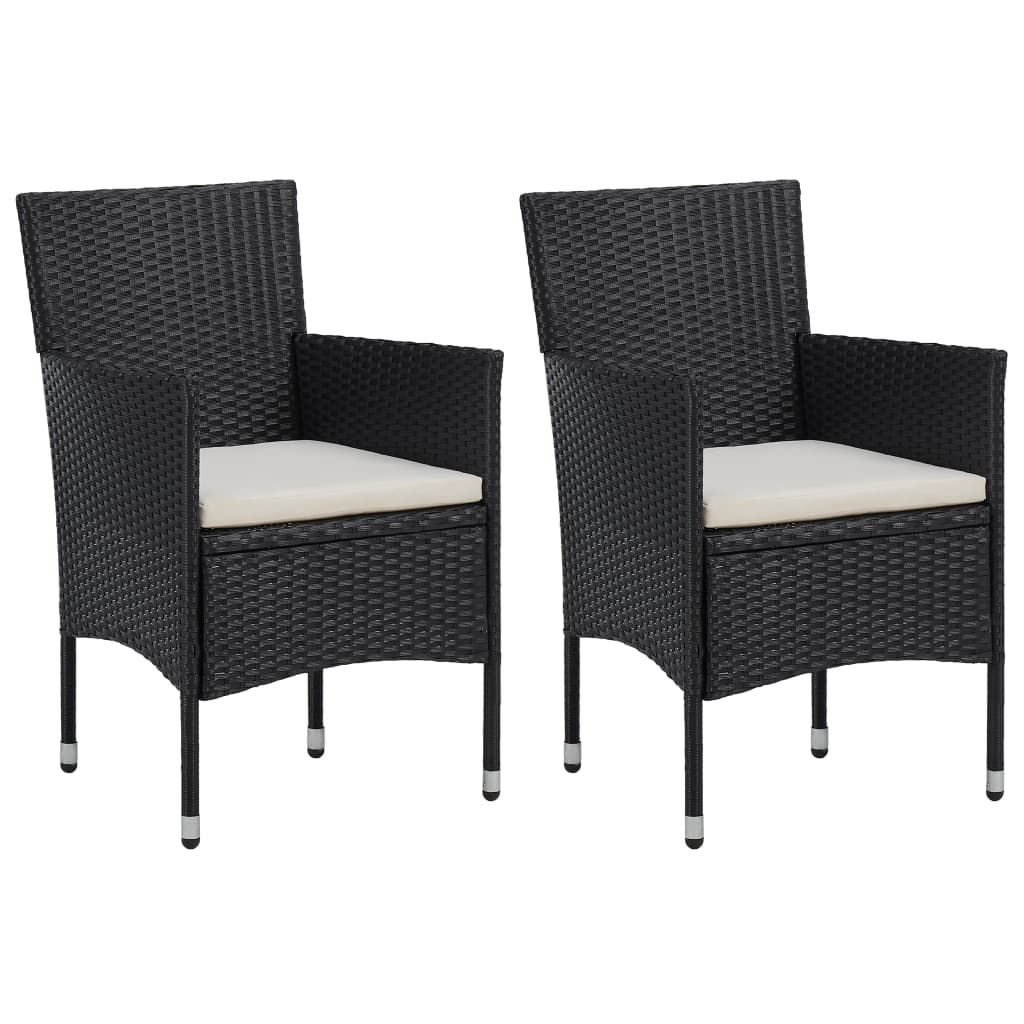 vidaXL 3 Piece Garden Dining Set with Cushions Poly Rattan Black