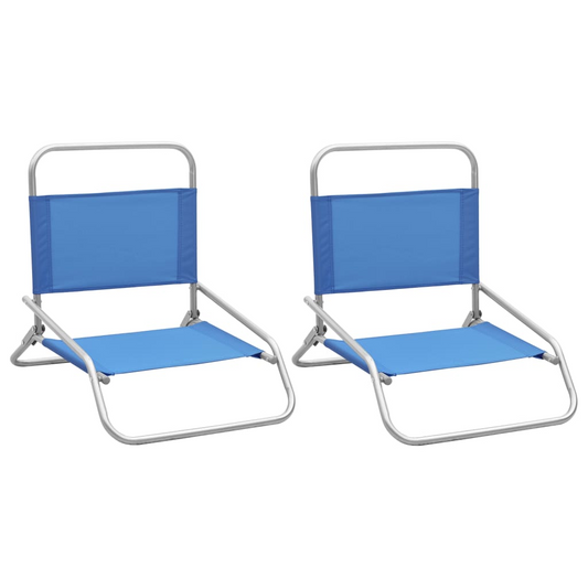 vidaXL Folding Beach Chairs 2 pcs Blue Fabric