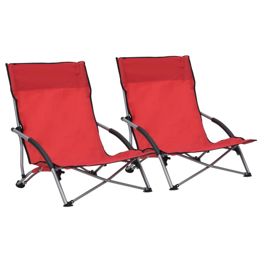 vidaXL Folding Beach Chairs 2 pcs Red Fabric