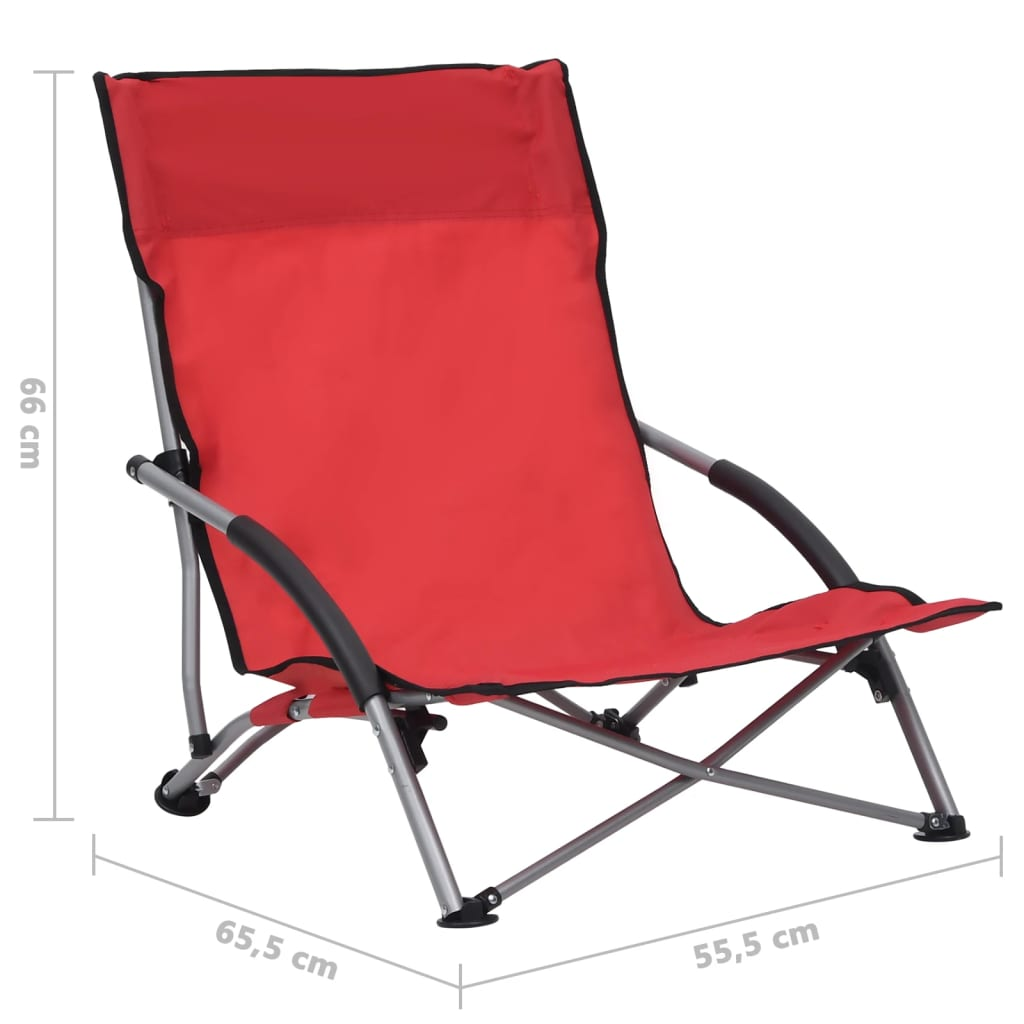 vidaXL Folding Beach Chairs 2 pcs Red Fabric