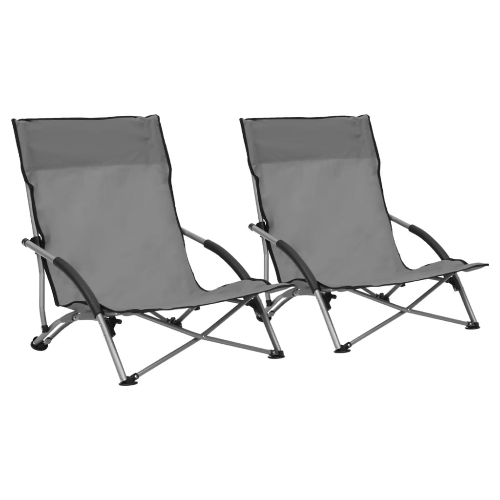 vidaXL Folding Beach Chairs 2 pcs Grey Fabric