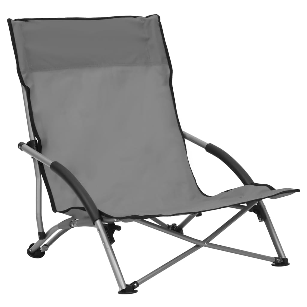 vidaXL Folding Beach Chairs 2 pcs Grey Fabric