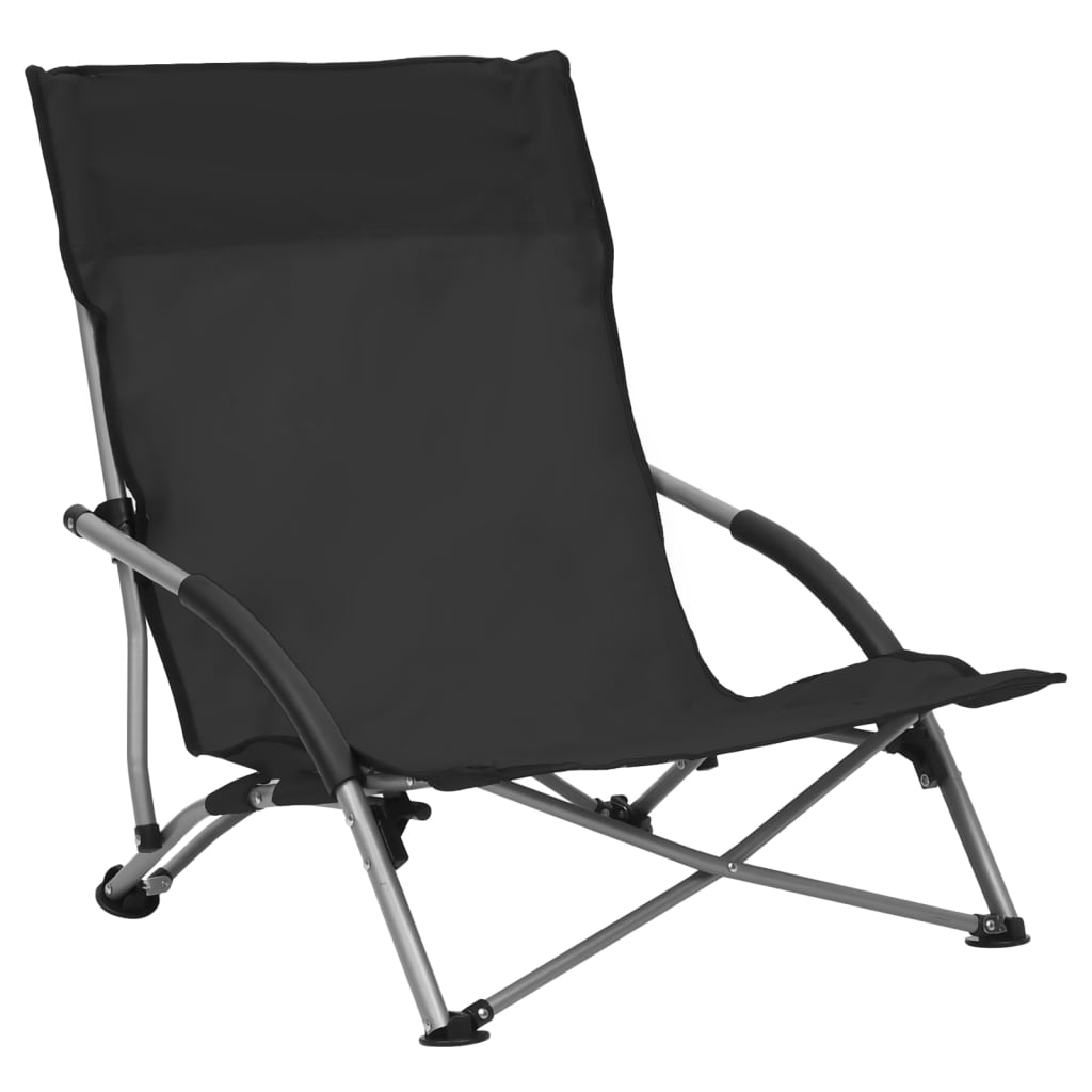 vidaXL Folding Beach Chairs 2 pcs Black Fabric