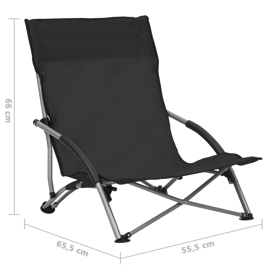 vidaXL Folding Beach Chairs 2 pcs Black Fabric