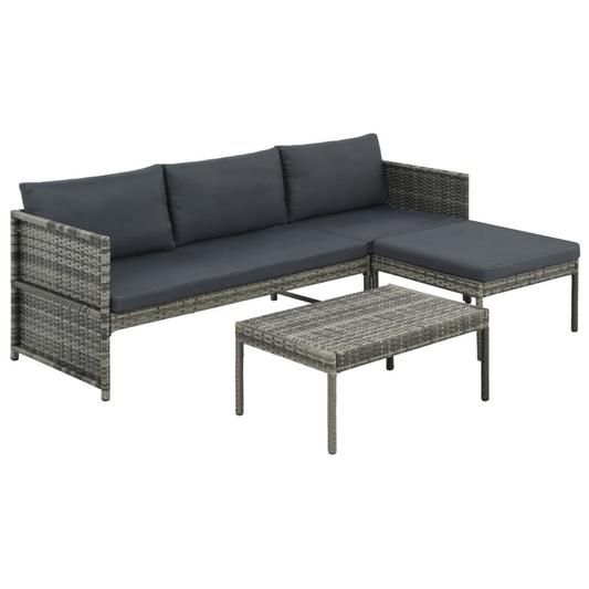 vidaXL 3 Piece Garden Lounge Set with Cushions Poly Rattan Grey