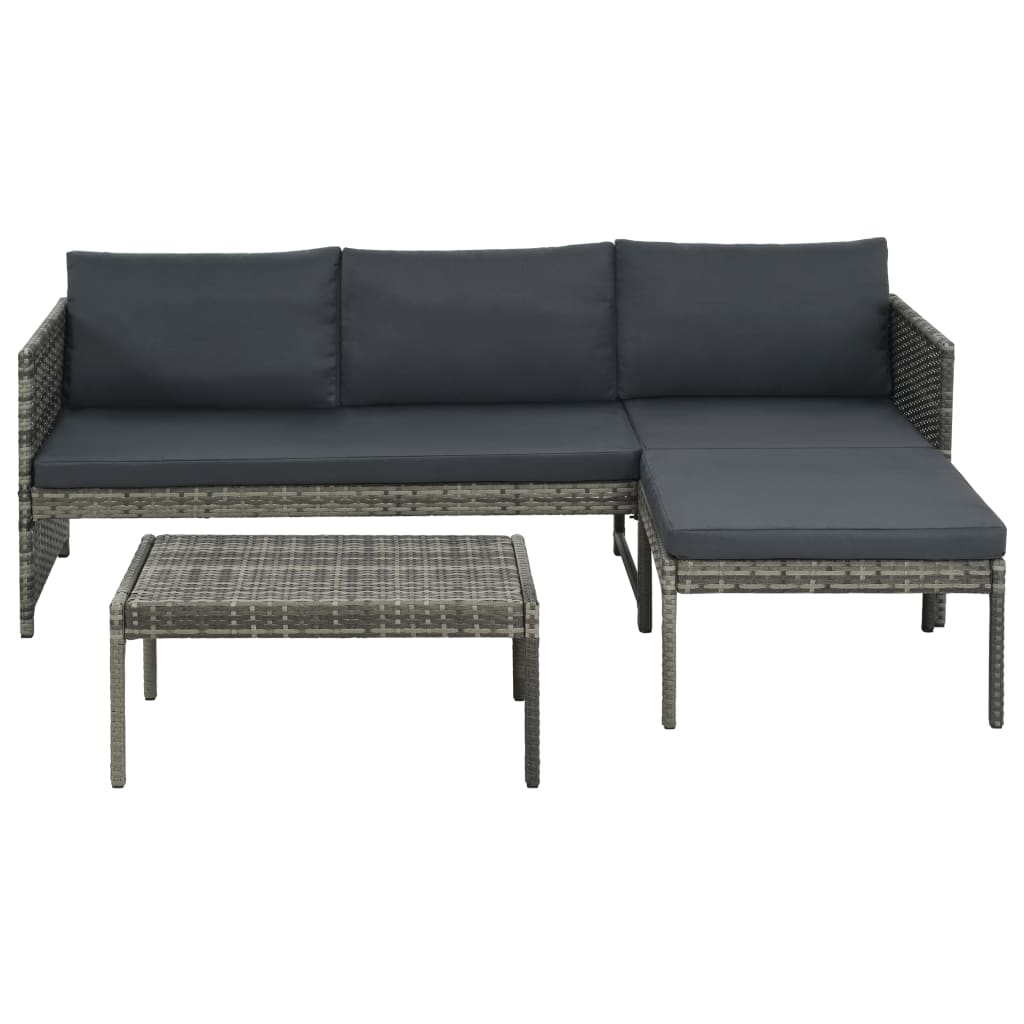 vidaXL 3 Piece Garden Lounge Set with Cushions Poly Rattan Grey