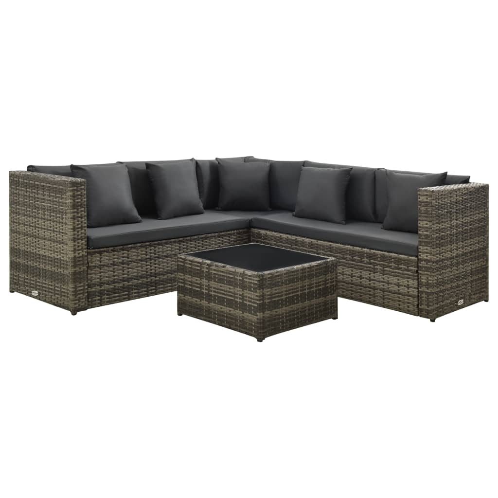 vidaXL 4 Piece Garden Lounge Set with Cushions Poly Rattan Grey