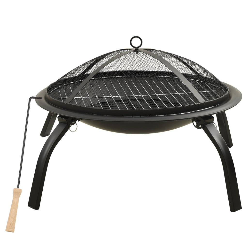 vidaXL 2-in-1 Fire Pit and BBQ with Poker 56x56x49 cm Steel