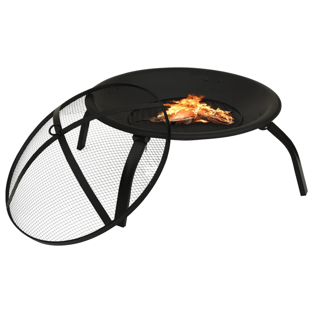 vidaXL 2-in-1 Fire Pit and BBQ with Poker 56x56x49 cm Steel