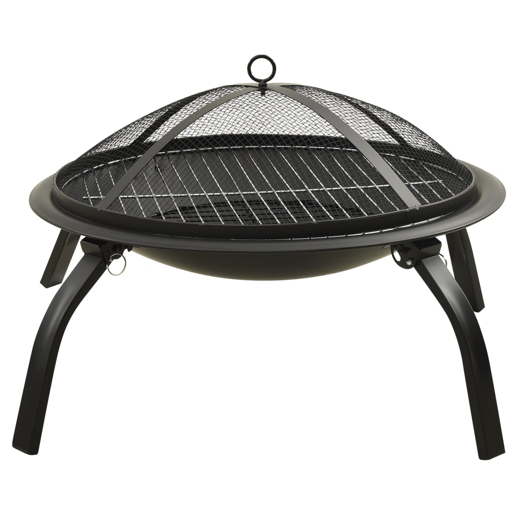 vidaXL 2-in-1 Fire Pit and BBQ with Poker 56x56x49 cm Steel