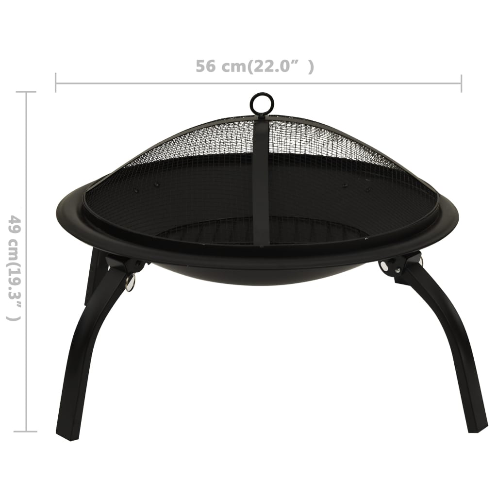 vidaXL 2-in-1 Fire Pit and BBQ with Poker 56x56x49 cm Steel