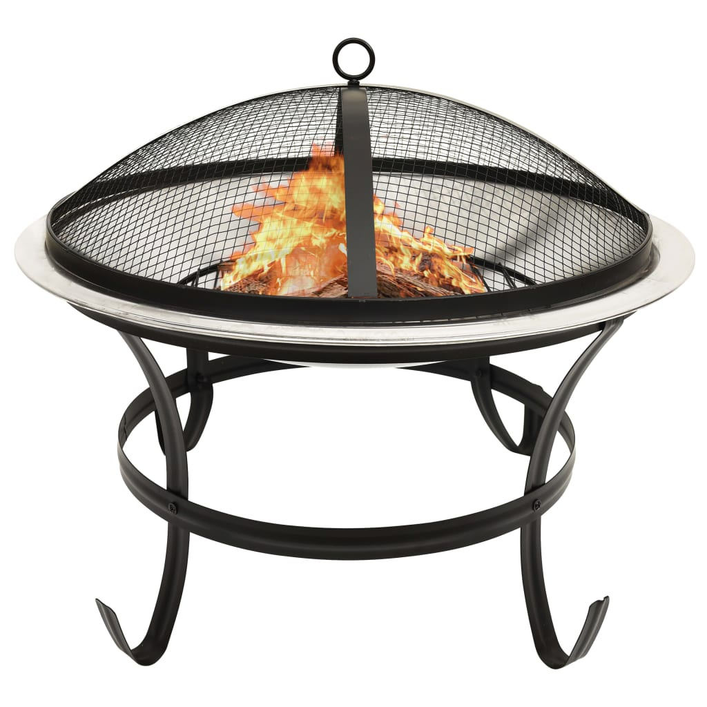 vidaXL 2-in-1 Fire Pit and BBQ with Poker 56x56x49 cm Stainless Steel