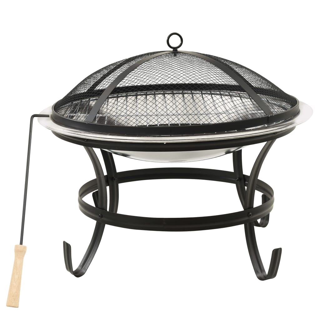 vidaXL 2-in-1 Fire Pit and BBQ with Poker 56x56x49 cm Stainless Steel