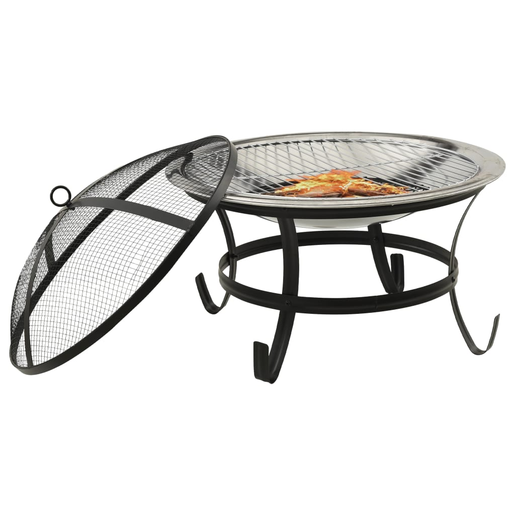 vidaXL 2-in-1 Fire Pit and BBQ with Poker 56x56x49 cm Stainless Steel