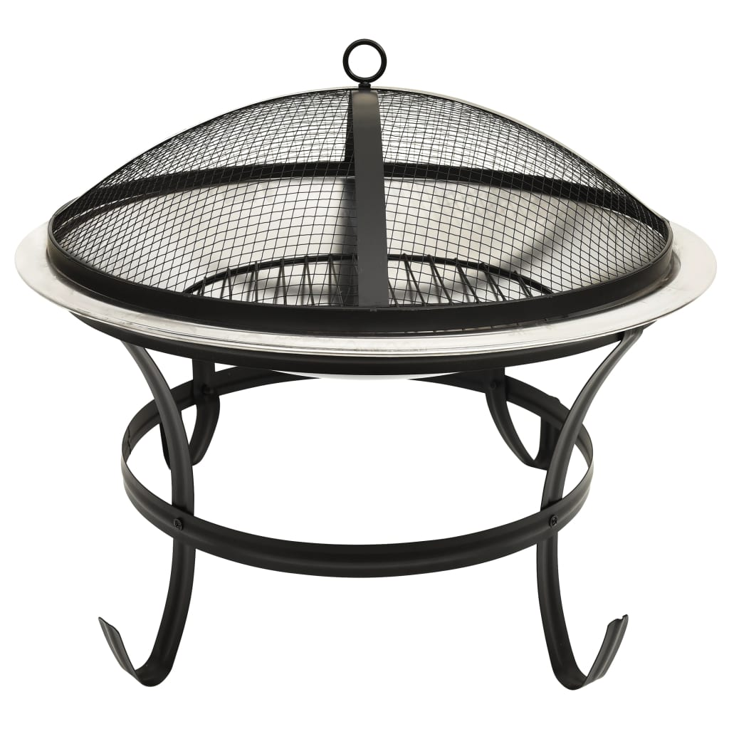 vidaXL 2-in-1 Fire Pit and BBQ with Poker 56x56x49 cm Stainless Steel