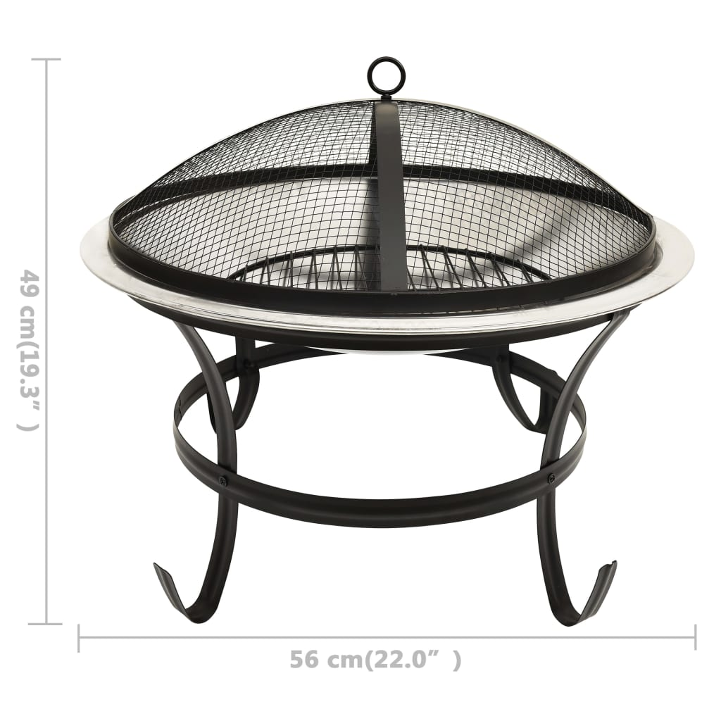 vidaXL 2-in-1 Fire Pit and BBQ with Poker 56x56x49 cm Stainless Steel