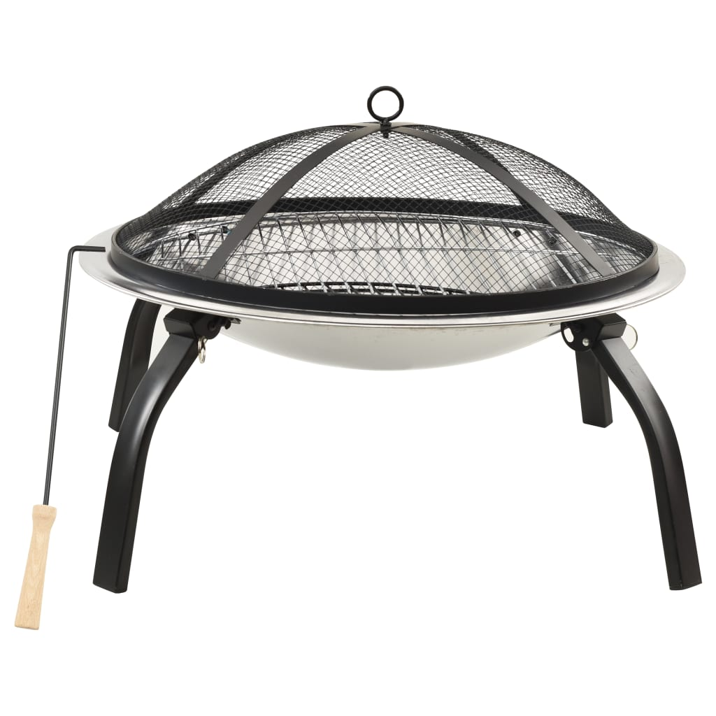 vidaXL 2-in-1 Fire Pit and BBQ with Poker 56x56x49 cm Stainless Steel