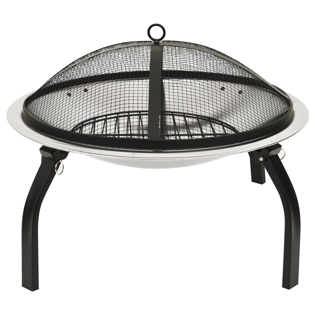 vidaXL 2-in-1 Fire Pit and BBQ with Poker 56x56x49 cm Stainless Steel