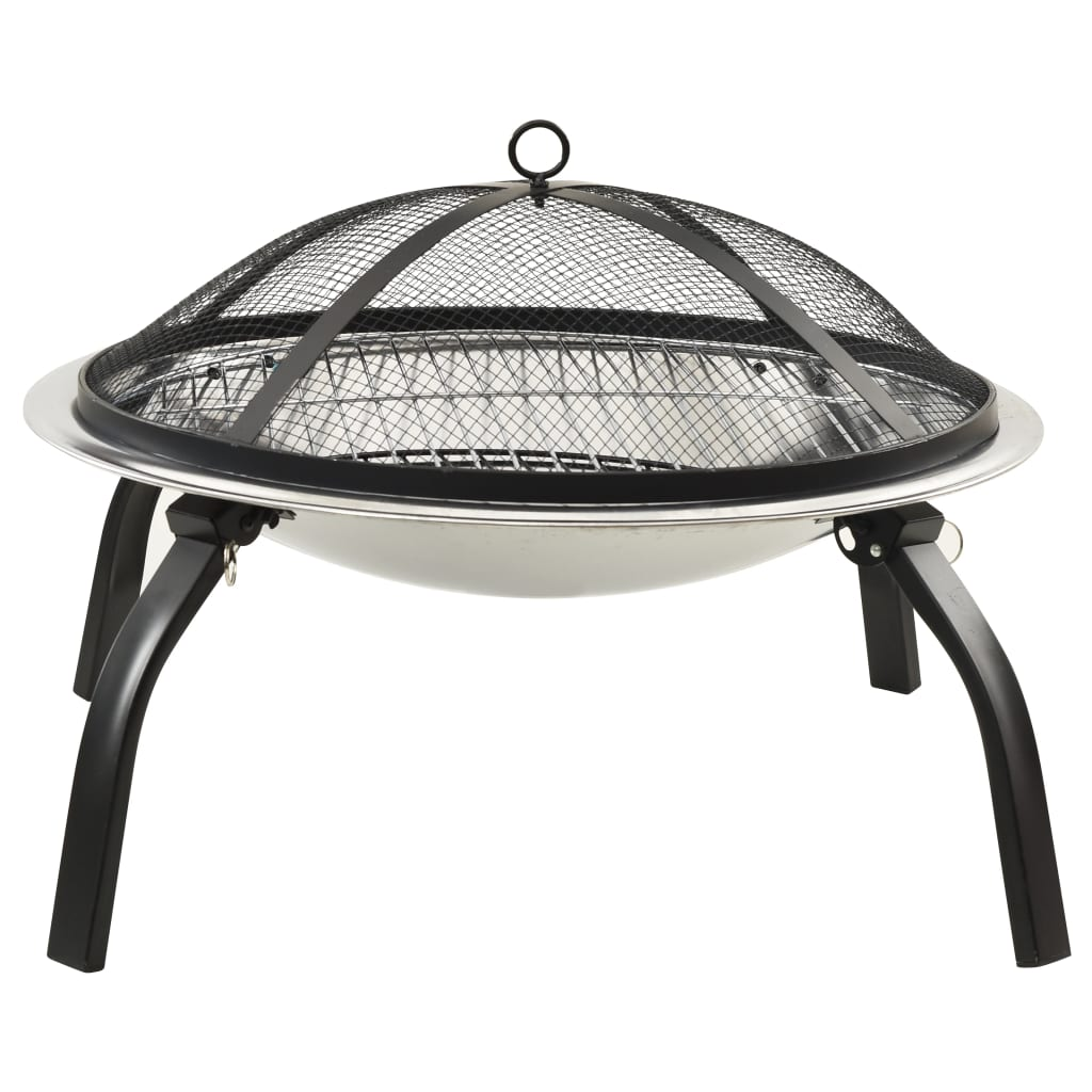 vidaXL 2-in-1 Fire Pit and BBQ with Poker 56x56x49 cm Stainless Steel