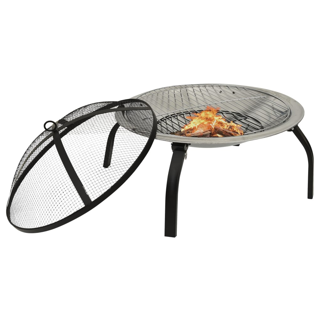 vidaXL 2-in-1 Fire Pit and BBQ with Poker 56x56x49 cm Stainless Steel