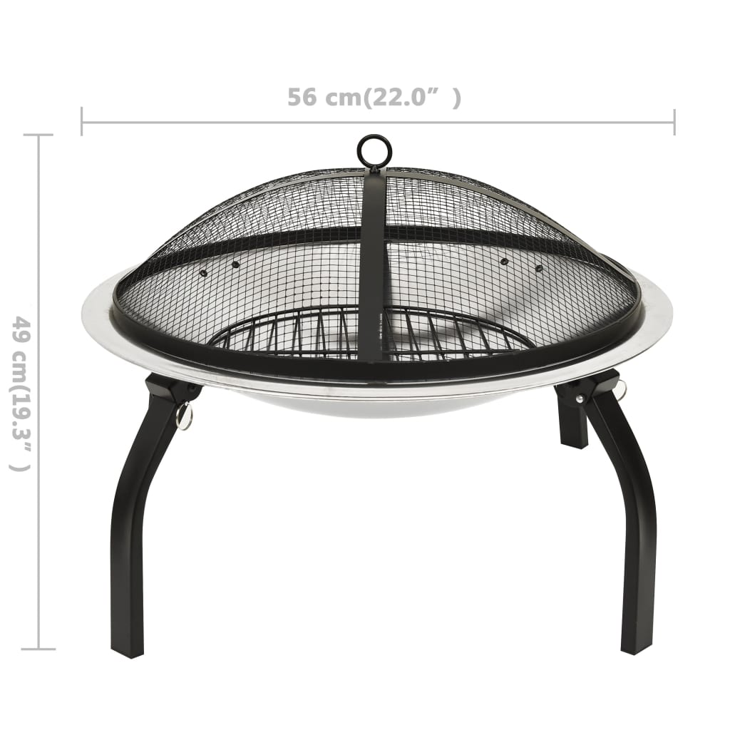 vidaXL 2-in-1 Fire Pit and BBQ with Poker 56x56x49 cm Stainless Steel