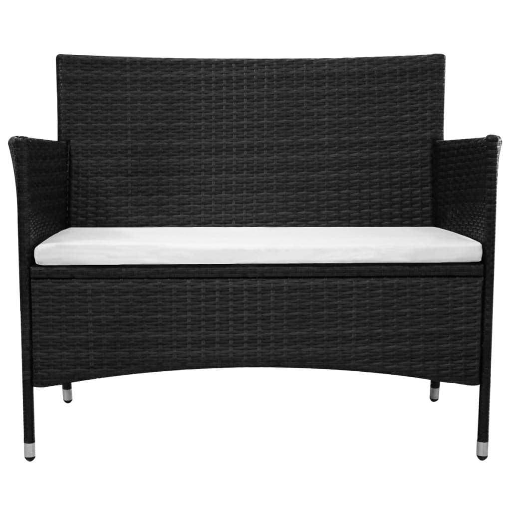 vidaXL Garden Bench with Cushion Poly Rattan Black