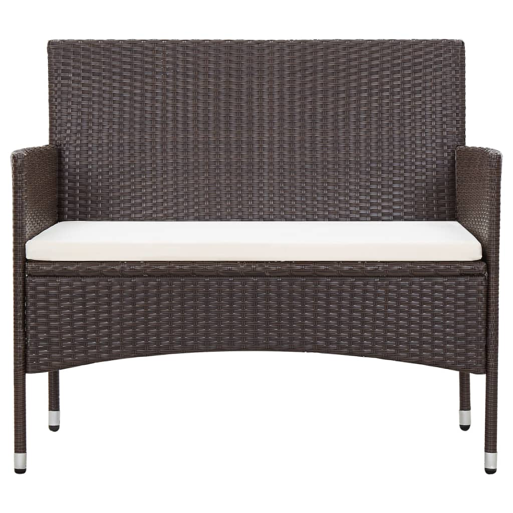 vidaXL Garden Bench with Cushion Poly Rattan Brown