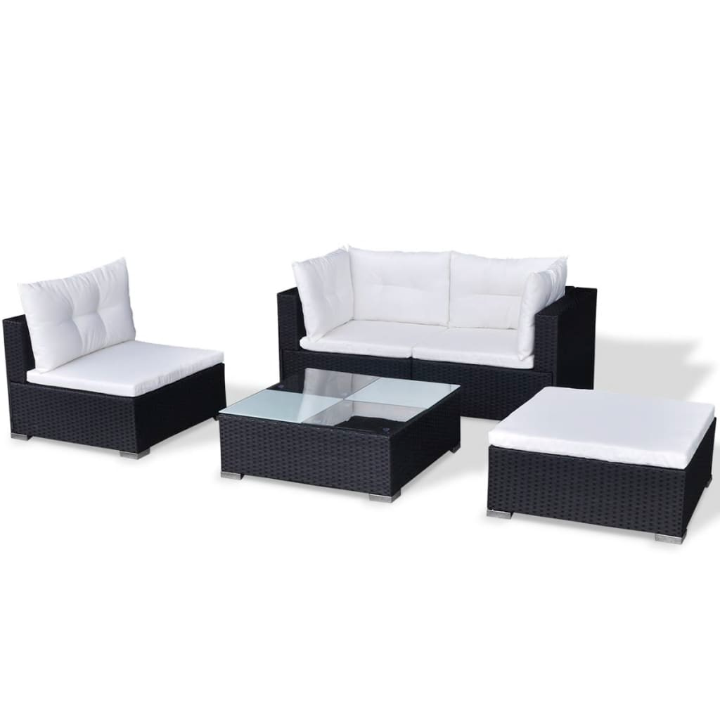 vidaXL 5 Piece Garden Lounge Set with Cushions Poly Rattan Black