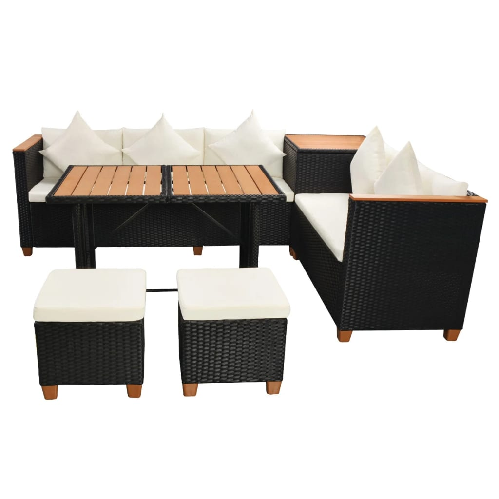 vidaXL 7 Piece Garden Lounge Set with Cushions Poly Rattan Black