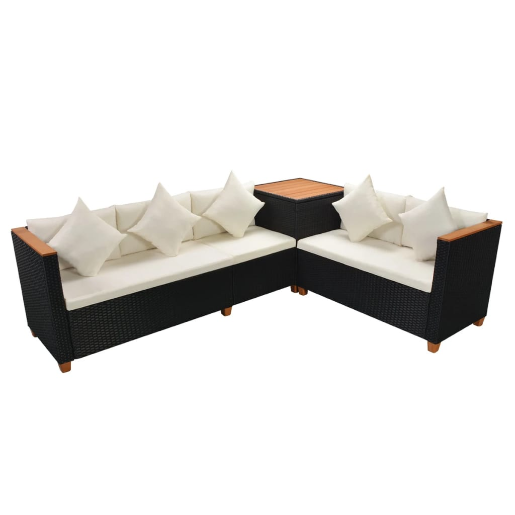 vidaXL 7 Piece Garden Lounge Set with Cushions Poly Rattan Black