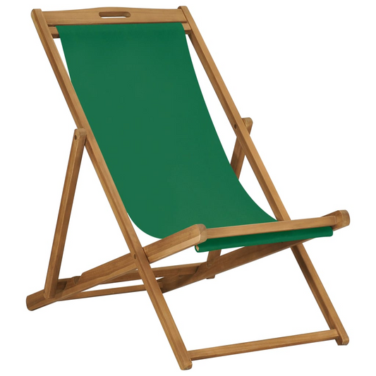 vidaXL Folding Beach Chair Solid Teak Wood Green