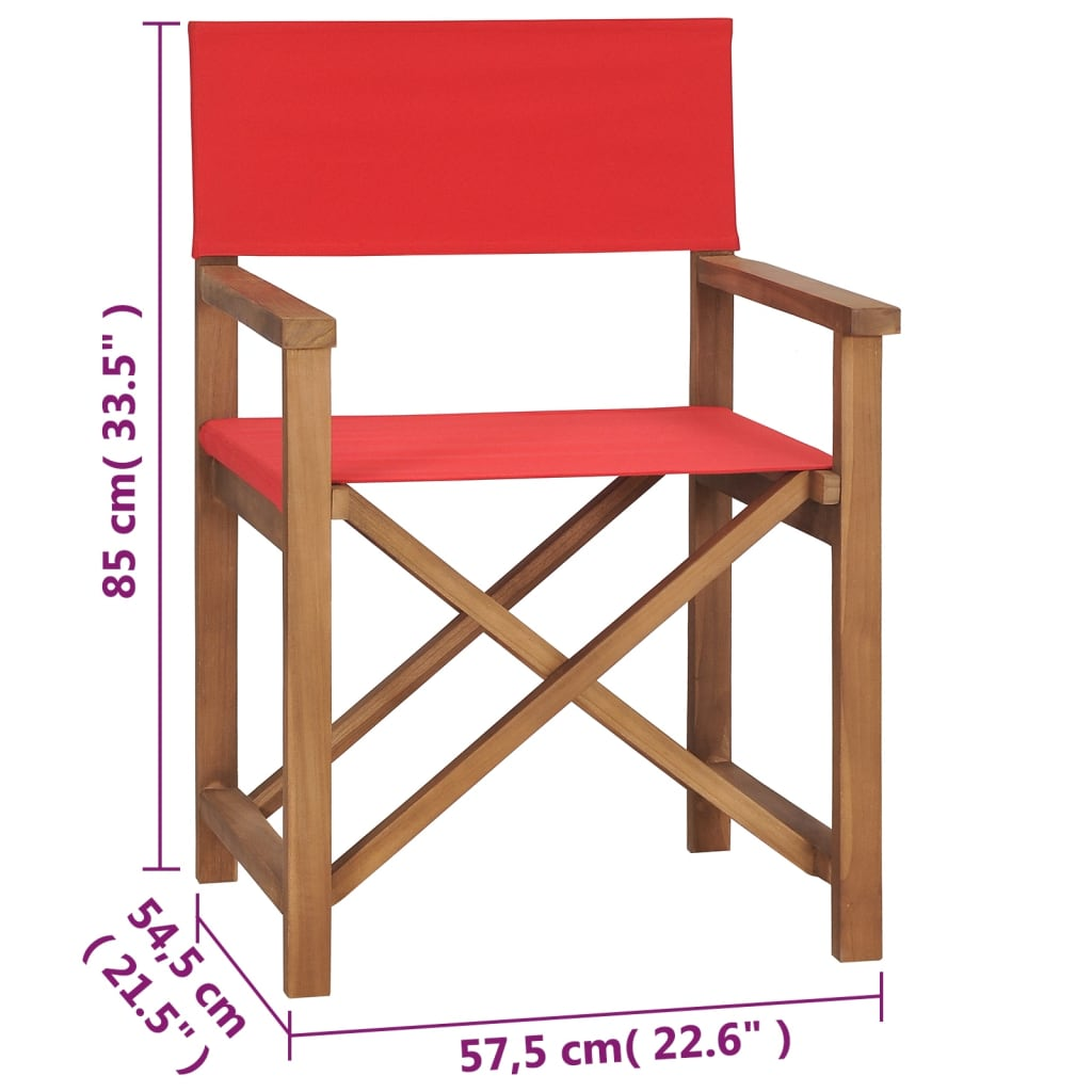 vidaXL Director's Chair Solid Teak Wood Red