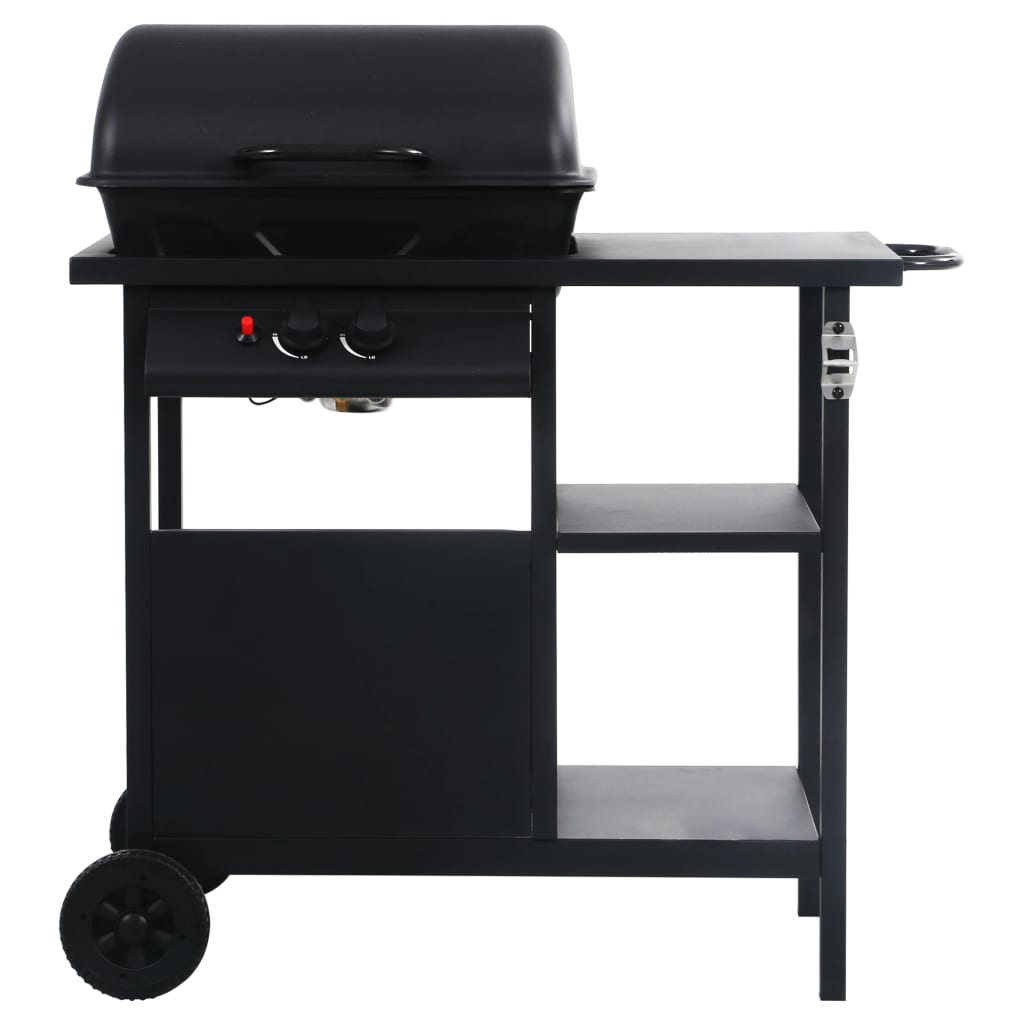 vidaXL Gas BBQ Grill with 3-layer Side Table Black